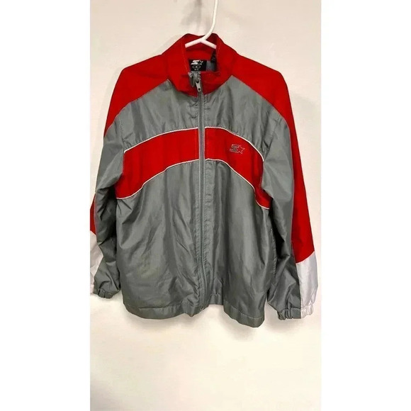 Vintage Starter Boys Red Grey Athletic Lightweight Windbreaker Jacket Small 6-7 - Picture 1 of 10